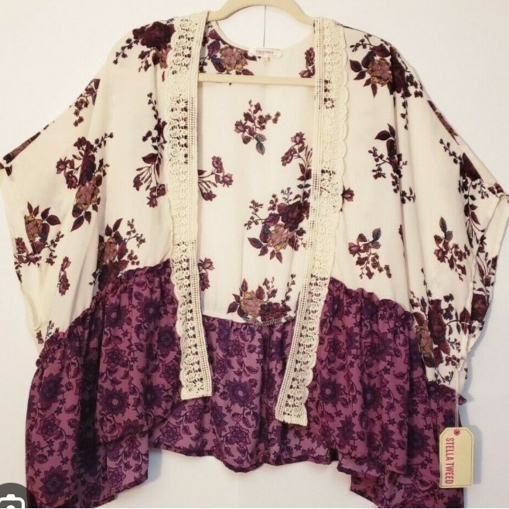 Brand New Stella Tweed Floral Crochet Kimono Size XL